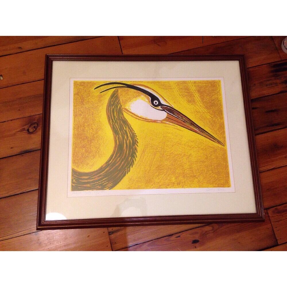 Heron Bird Yellow Artist Proof Catlin Cobb Framed Matted Art Ltd Edition Print
